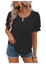 Jacquard-Top mit Puffärmeln für Damen – Trendy, locker und bequem – Schwarz