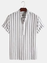 Samuel | Kurzarm-Henley-Sommerhemd mit Streifenmuster – Weiß