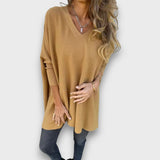 Leona – Locker gestrickte Tunika mit V-Ausschnitt – Khaki