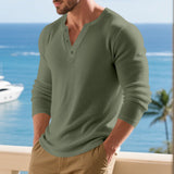 Herren nan lässiges Thermo Langarmshirt mit Strukturstrick und Knopfleiste Drune – Hellgrün