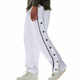 Herren nan weite Trackpants mit seitlicher Druckknopfleiste, elastischem Bund und reflektierendem Streamline-Streifen Drune – Weiß