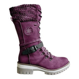 Damen nan hoher Schnürstiefel mit Strickbündchen, robuster Profilsohle und seitlichem Reißverschluss Drune – Lila
