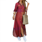 Damen nan langes Hemdkleid mit floralem Muster und seitlichem Schlitz Drune – Weinrot