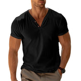 Herren lässiges Henley-T-Shirt mit Knopfleiste und atmungsaktivem Stoff Drune – Schwarz