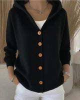 Damen nan Kapuzen-Cardigan mit Knopfleiste und lässiger Oversize-Passform Drune – Schwarz