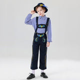 Herren nan bestickte Kindertracht Latzhose mit verstellbaren Hosenträgern und Kontrastnähten Drune – Größe 53 (Kinder)