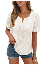 Jacquard-Top mit Puffärmeln für Damen – Trendy, locker und bequem – Weiß