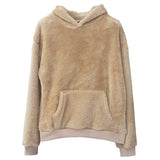 Unisex nan kuscheliger Teddy-Fleece Hoodie mit überlanger Passform und Kängurutasche Drune – Khaki
