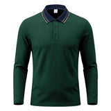 Herren nan langärmliges Piqué-Poloshirt mit Kontrastkragen und Dreiknopfleiste Drune – Dunkelgrün