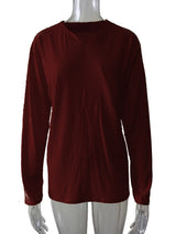 Damen nan legeres Langarmshirt mit V-Notch-Ausschnitt, Brusttasche und lockerer Oversize-Passform Drune – Ohne Taschen - Weinrot Langarm