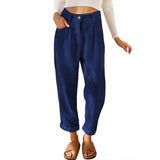Damen nan weiche weite Cordhose mit hoher Taille, Bundfalten und umgeschlagenem Saum Drune – Mehrfarbiges Blau