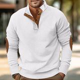 Herren nan strukturiertes Rugby-Pullover mit Stehkragen, Knopfleiste und Leder-Ellenbogenpatches Drune – Weiß