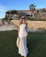 Gigi | Trägerlos Asymmetrisch Maxi Hochzeitsgastkleid – Weiß