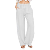 Damen nan weite Leinenhose mit elastischem Bund und Tunnelzug Drune – Weiß