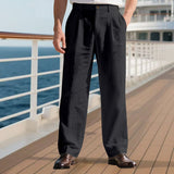Herren nan elegante Leinenhose mit weitem Bein und Bundfalten Drune – Schwarz