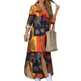 Damen nan langes Hemdkleid mit floralem Muster und seitlichem Schlitz Drune – Gelb