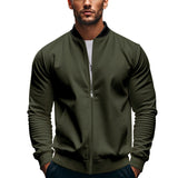 Herren nan schmale Zip-Bomberjacke aus weichem Sweat mit Stehkragen und seitlichen Eingrifftaschen Drune – Olivgrün