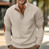 Herren nan strukturiertes Rugby-Pullover mit Stehkragen, Knopfleiste und Leder-Ellenbogenpatches Drune – Apricot