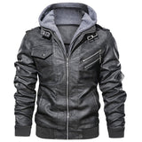 Herren Lederjacke mit Kapuze und Taschen – Grau