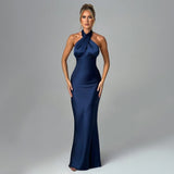 Helena - Maxikleid Neckholder-Hochzeitsgastkleid – Blau