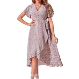 Florales Wickelkleid mit V-Ausschnitt für Frauen - leichtes & stilvolles Sommer-Outfit – Braun