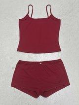 Damen Unterwäsche-Set mit Spaghettiträgern und bequemen Shorts Drune – Rot