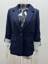 Damen nan taillierter dreiviertelarm Blazer mit Pattentaschen und umgeschlagenen Manschetten Drune – Originalfotos, große Stückzahl vorrätig