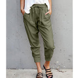 Damen nan lässige tapered Leinenhose mit elastischem Bund und Bündchen Drune – Militärgrün