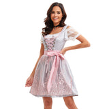 Damen nan traditionelles Dirndlkleid mit Schnürung und bestickter Tüllschürze Drune – 4519【Oberteil + Rock + Schürze + Schleife】