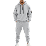 Herren nan technischer Cargo-Jogginganzug mit Halbzip, Kapuze und Mehrfachtaschen Drune – Hellgrau
