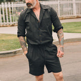 Herren luftiges Freizeit-Set mit Kurzarmhemd und lässigen Shorts Aliams – Schwarz