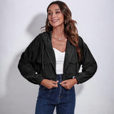 Aletta Gekürzter Cord-Hoodie – Schwarz