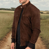 Herren zeitlose Wildlederjacke im modernen Biker-Schneid Aliams – Braun