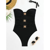 Damen Eleganter und modischer Monokini mit dekorativen Schnallen Drune – Schwarz