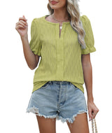 Jacquard-Oberteil mit Ballonärmeln für Damen – Stilvolle und bequeme lockere Passform – Grün