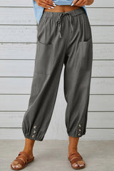 Analyn - Stylische Haremshose mit Knopfdetail – Schwarz grau