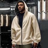 Herren nan oversized Zip-Hoodie mit durchgehendem Reißverschluss, Kängurutasche und gerippten Bündchen Drune – Apricot