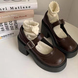 Damen Dirndl Schuhe | Plattform mit Riegelriemen – Braun