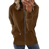 Damen nan Kapuzenjacke mit durchgehendem Reißverschluss, Kängurutaschen und elastischen Bündchen Drune – Braun