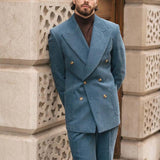 Herren eleganter Cord-Blazer mit doppelter Knopfleiste und praktischen Taschen Aliams – Azur