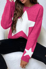 Damen-winterpullover mit sternen-print – modischer pullover mit langen armeln – Rosa