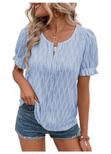 Jacquard-Top mit Puffärmeln für Damen – Trendy, locker und bequem – Himmelblau