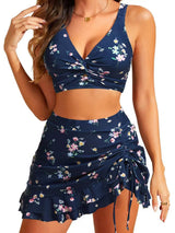 Damen Tankini-Set mit floralem Wickelrock und komfortablem Oberteil Drune – Blau