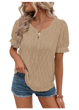 Jacquard-Top mit Puffärmeln für Damen – Trendy, locker und bequem – Khaki