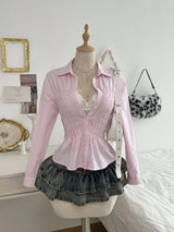 Damen nan taillierte Hemdbluse mit geraffter Brustpartie und Schößchen Drune – A2
