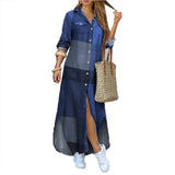 Damen nan langes Hemdkleid mit floralem Muster und seitlichem Schlitz Drune – Blau