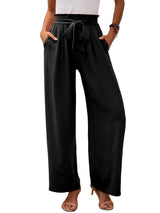 Damen nan Paperbag-Hose mit weitem Bein, hohem elastischem Bund und Bindegürtel Drune – Schwarz