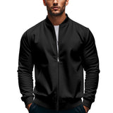 Herren nan schmale Zip-Bomberjacke aus weichem Sweat mit Stehkragen und seitlichen Eingrifftaschen Drune – Schwarz