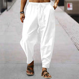 Herren nan entspannte Harem-Loungehose aus Leinenmix mit weitem Bein, elastischem Bund, Kordelzug und seitlichen Eingrifftaschen Drune – Weiß