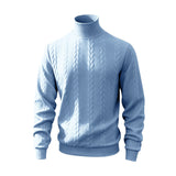 Herren nan feiner Zopfmuster-Rollkragenpullover mit schmaler Passform, geripptem Kragen und elastischen Bündchen Drune – Hellblau